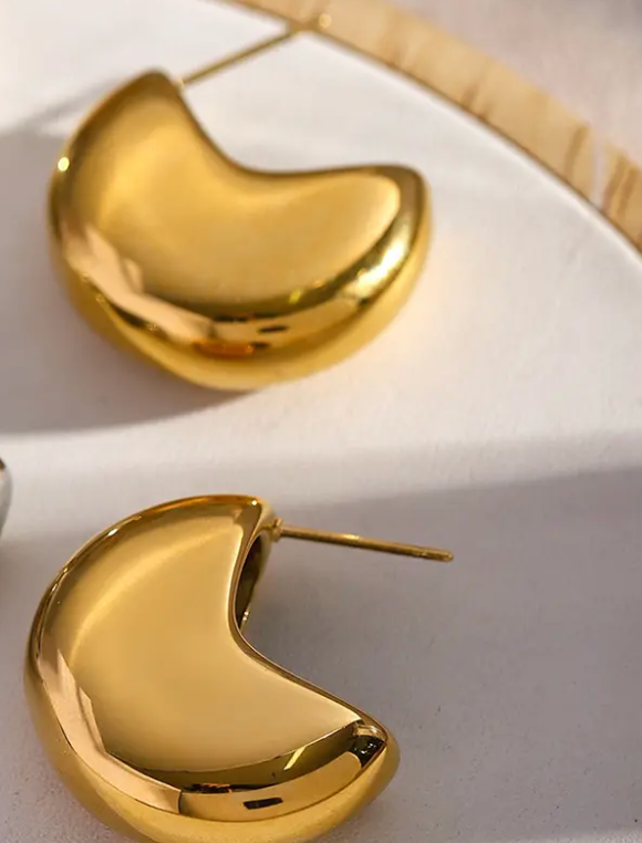 Crescent Hoop  Earring- Steel-Waterproof 14K