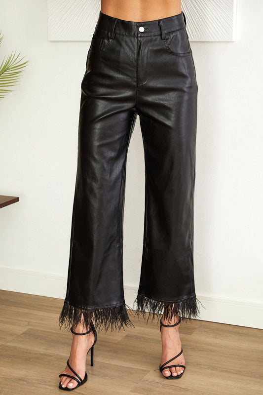 Vegan Leather Fringed Pants