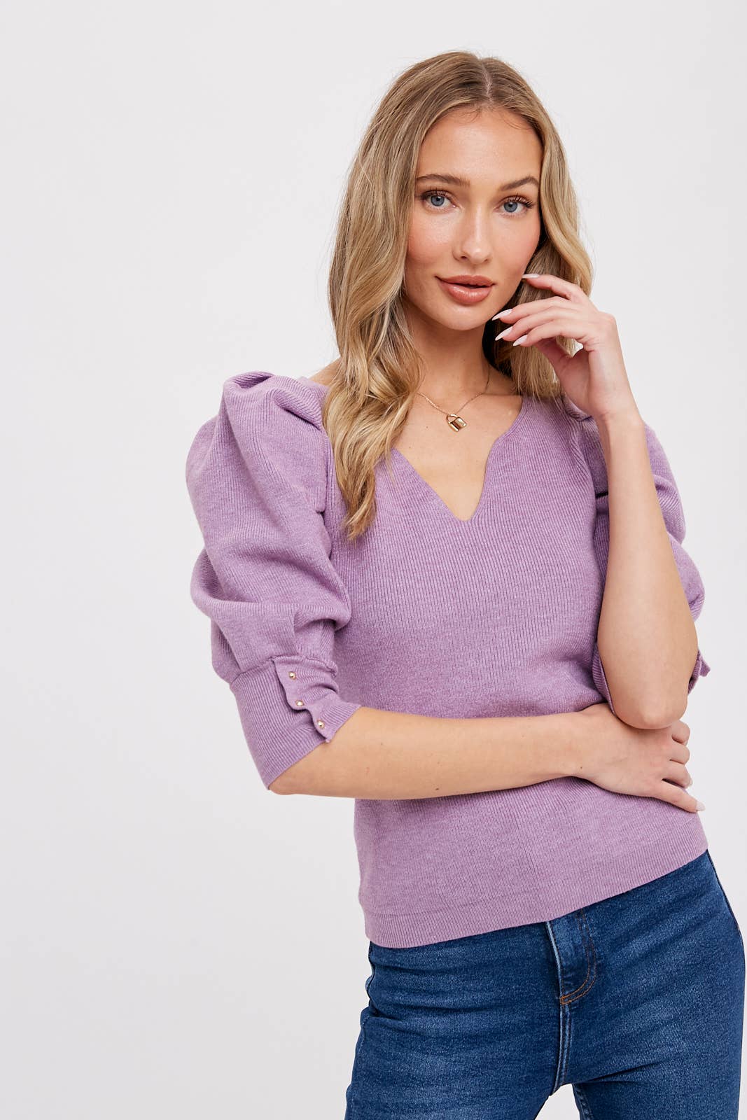 Puff Sleeve VNeck Sweater