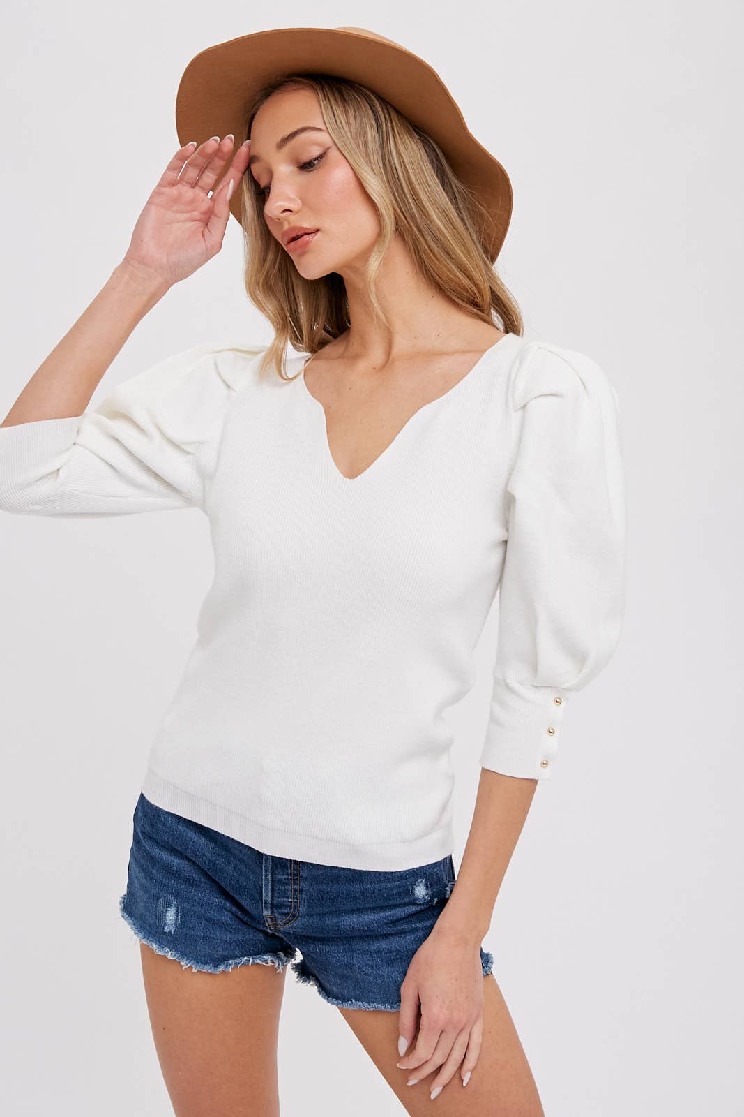 Puff Sleeve VNeck Sweater