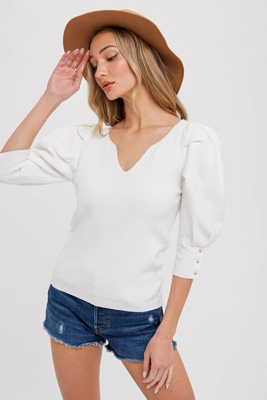 Puff Sleeve VNeck Sweater