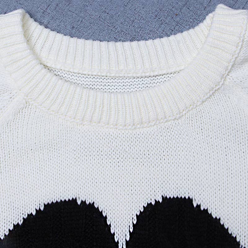 Black and White Knit Heart Sweater