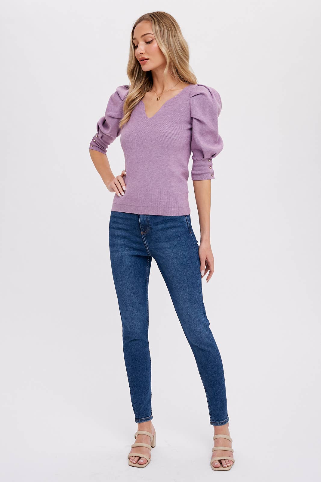 Puff Sleeve VNeck Sweater