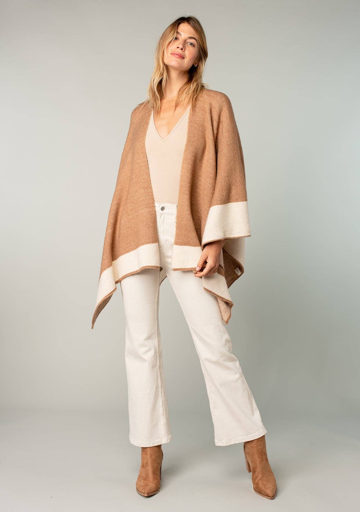 Relaxed Color Block Cape Cardigan Poncho