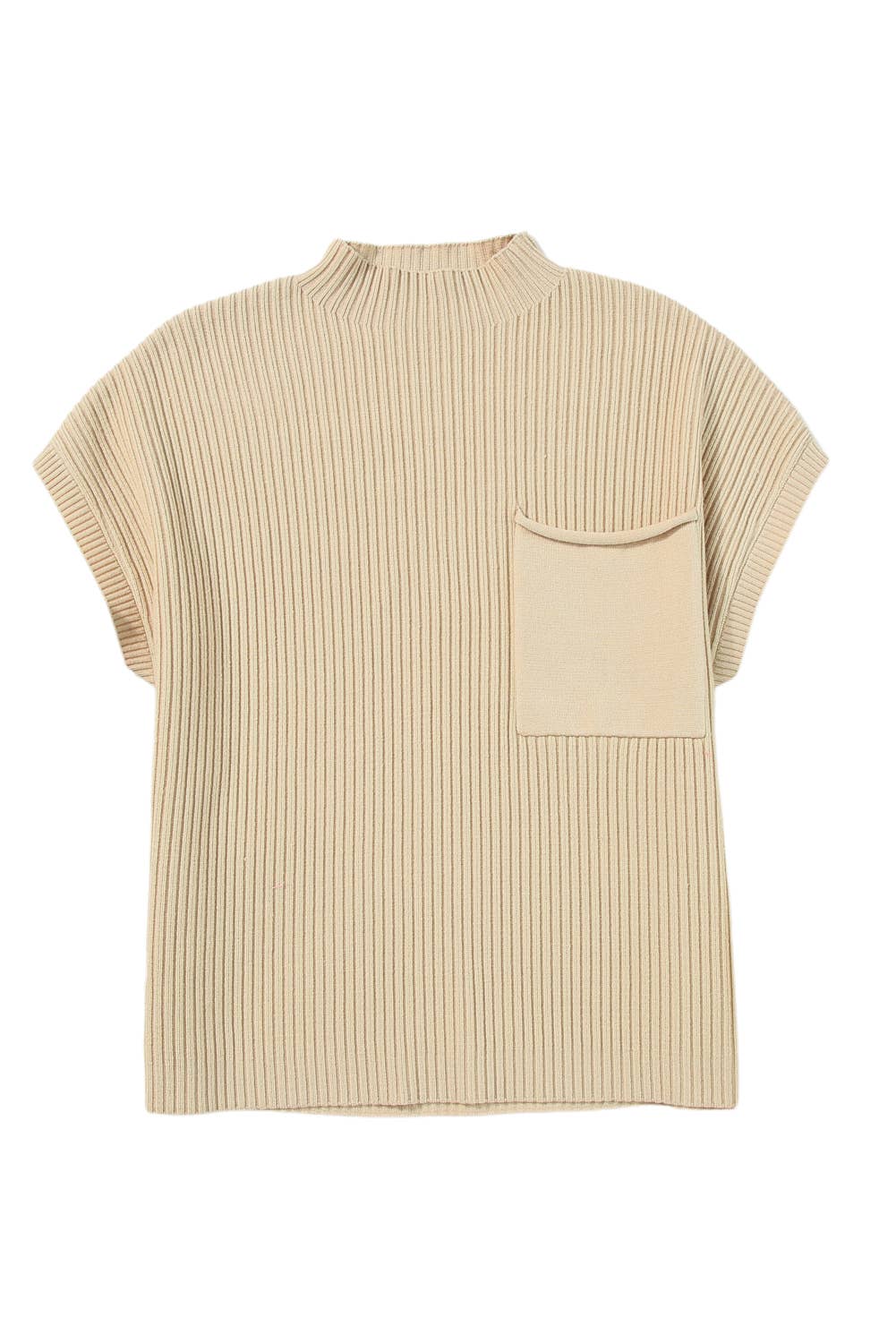 Ribbed Short Sleeve Pocketed Sweater