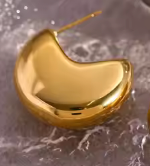 Crescent Hoop  Earring- Steel-Waterproof 14K