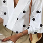 Loose Puff Sleeves Polka-Dot Lapel Collar Blouse