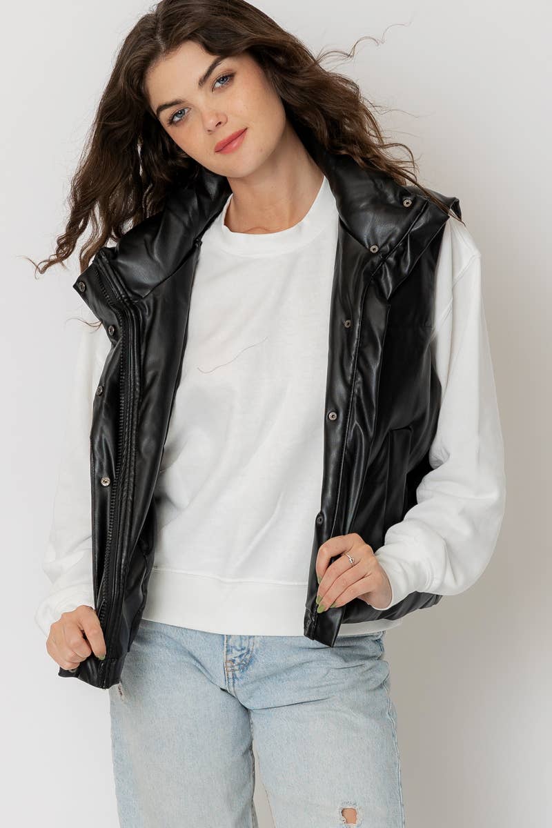 Faux Leather Puffer Vest