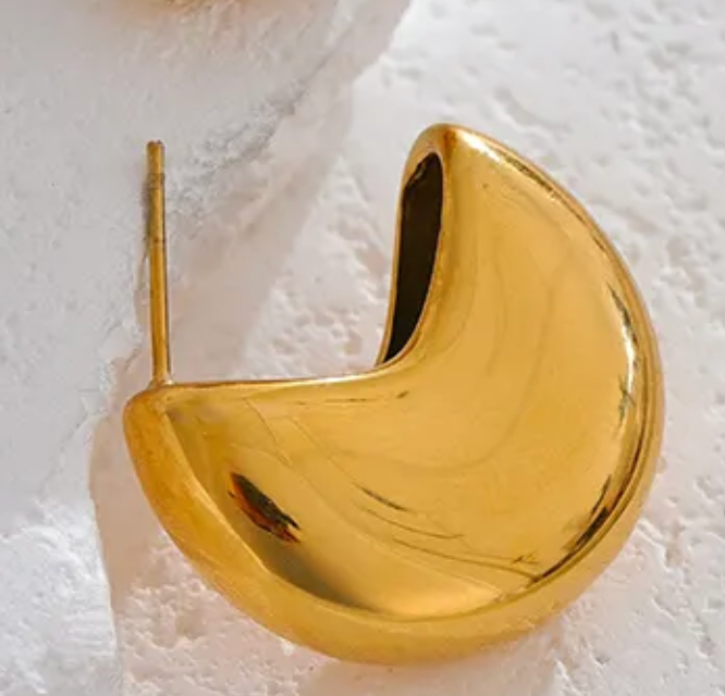 Crescent Hoop  Earring- Steel-Waterproof 14K