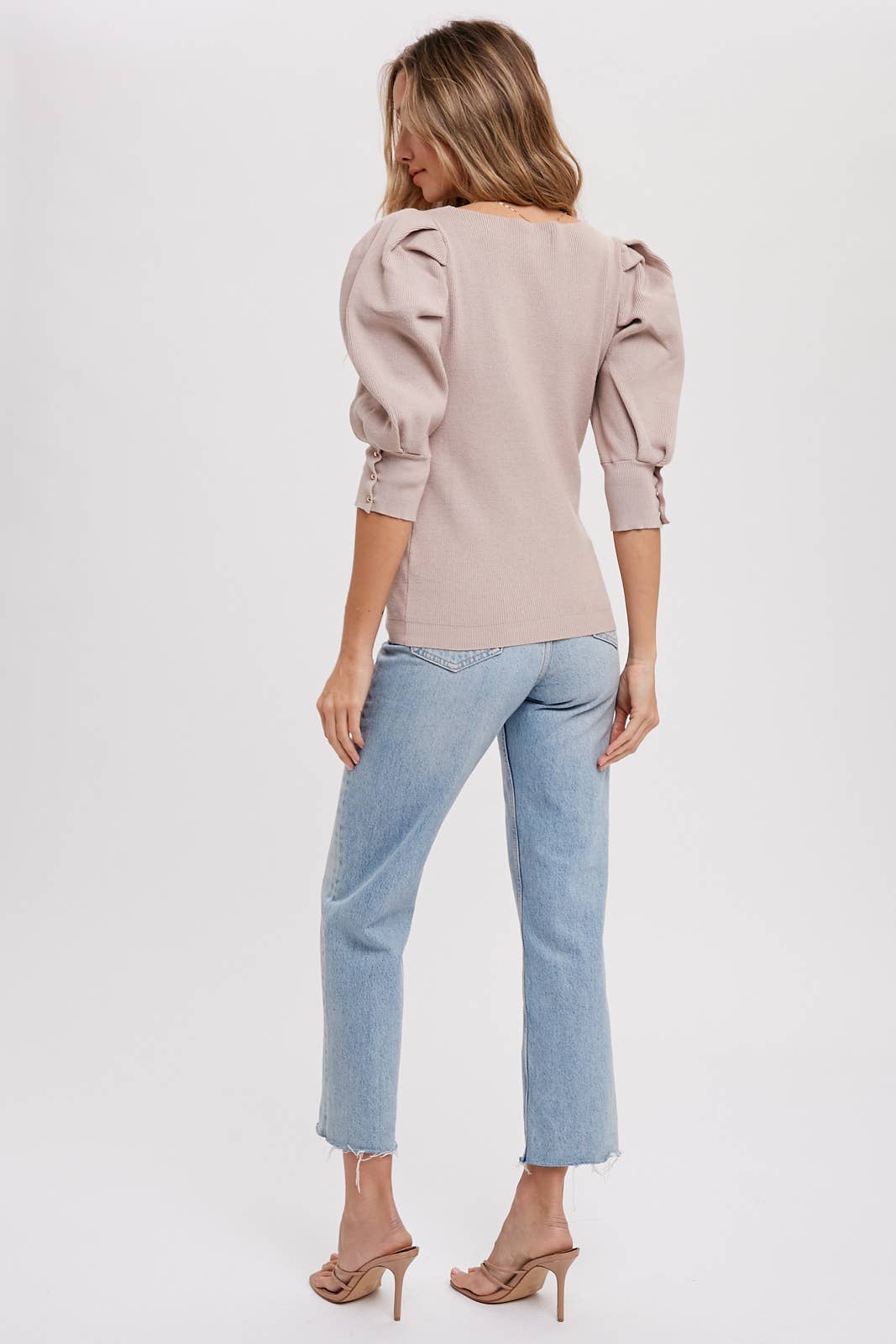 Puff Sleeve VNeck Sweater