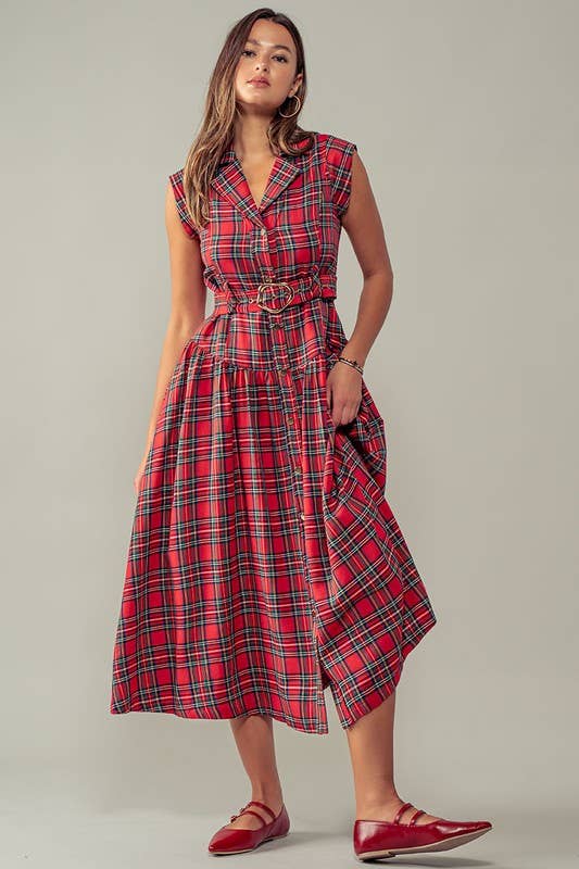 Tartan Plaid Gold Belted Dress