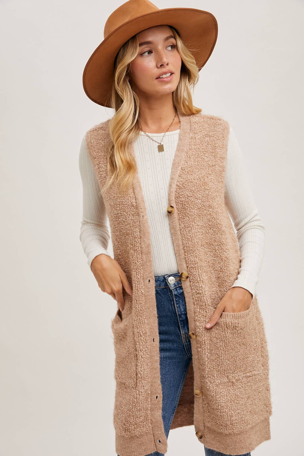 Teddy Knit Long Ling Vest