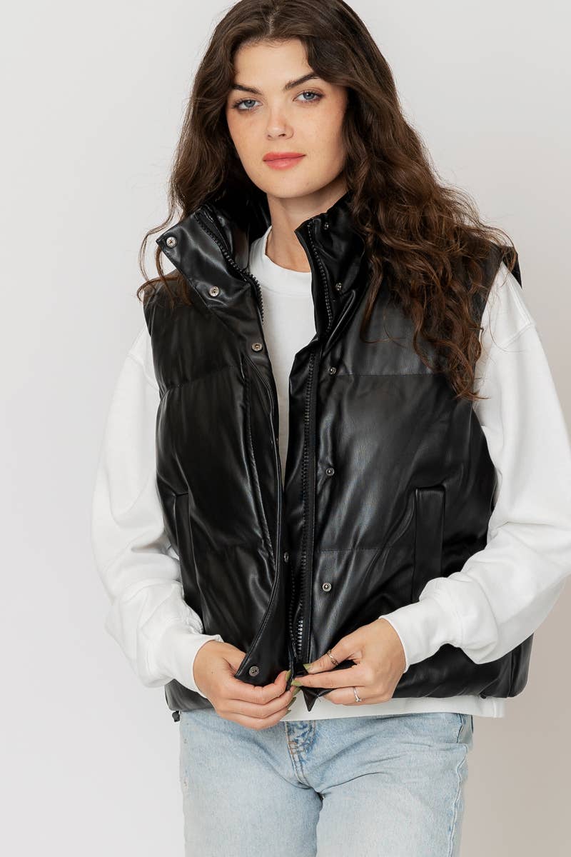 Faux Leather Puffer Vest