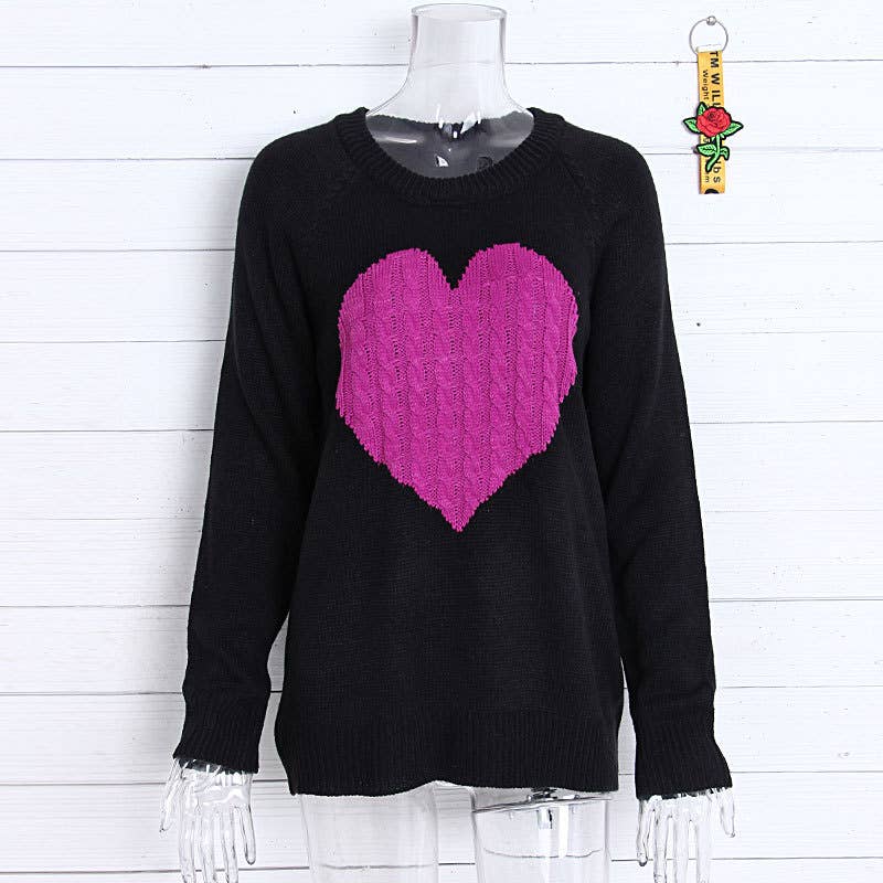 Black and White Knit Heart Sweater