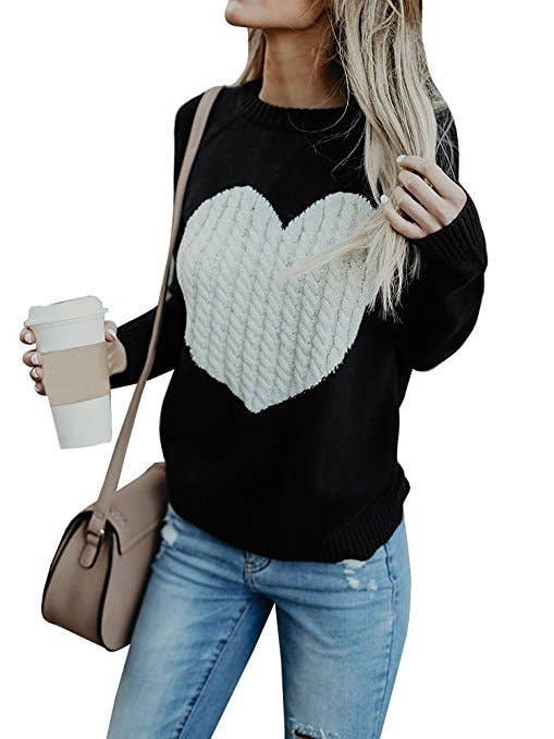 Black and White Knit Heart Sweater