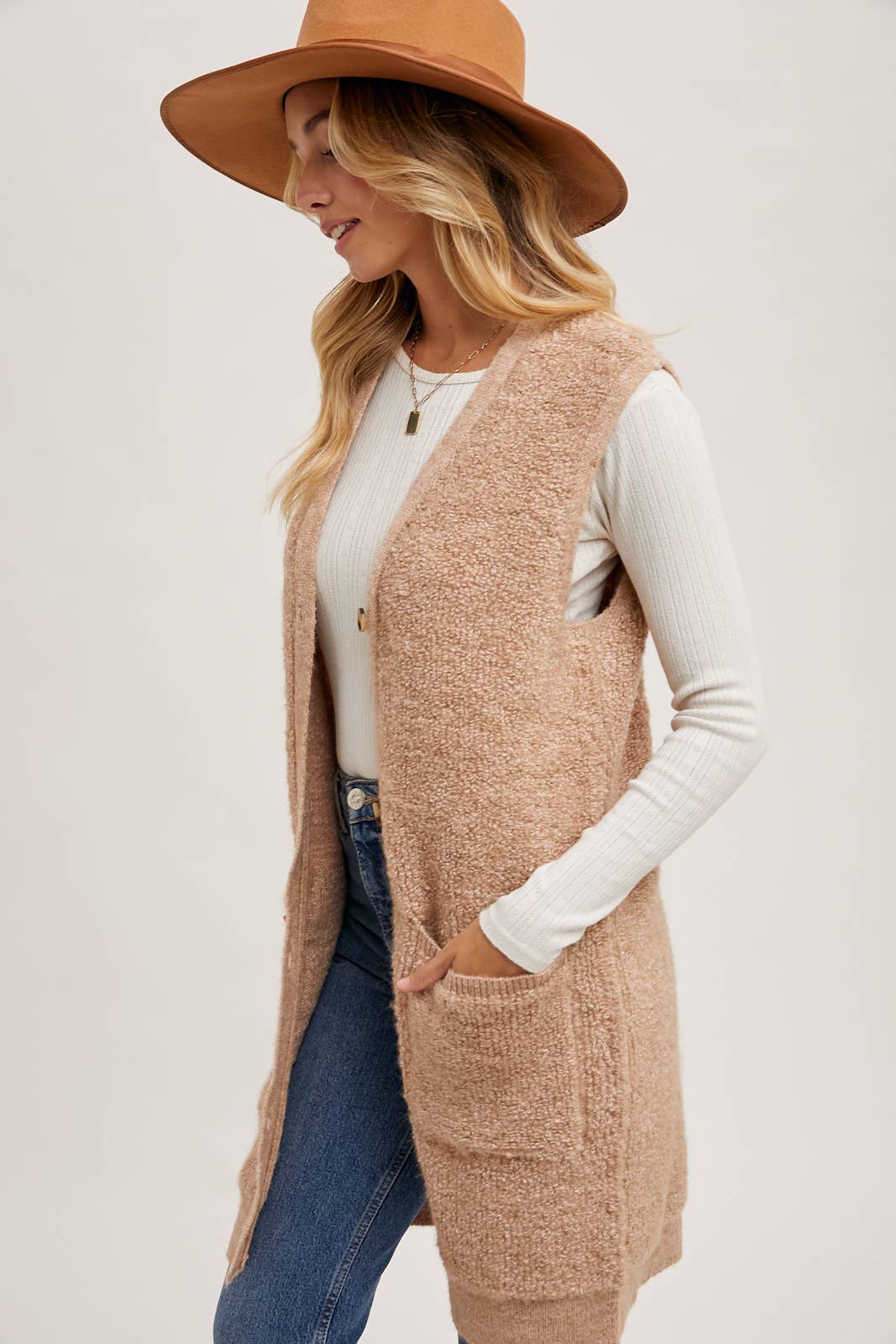 Teddy Knit Long Ling Vest