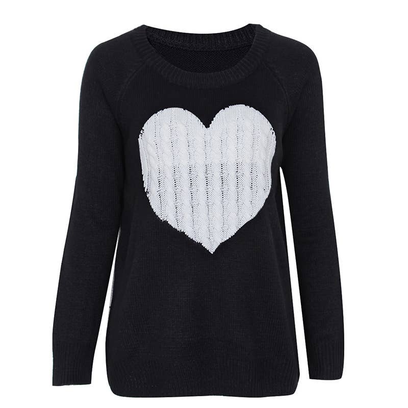 Black and White Knit Heart Sweater