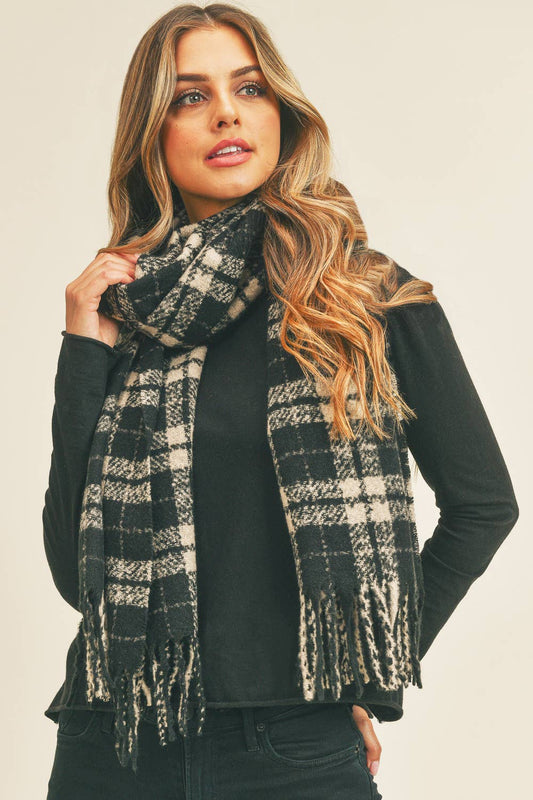 Two Toned Plaid Fringe Scarf