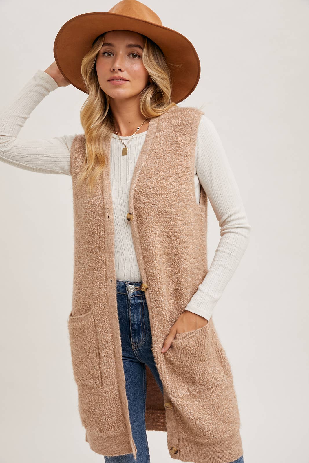 Teddy Knit Long Ling Vest