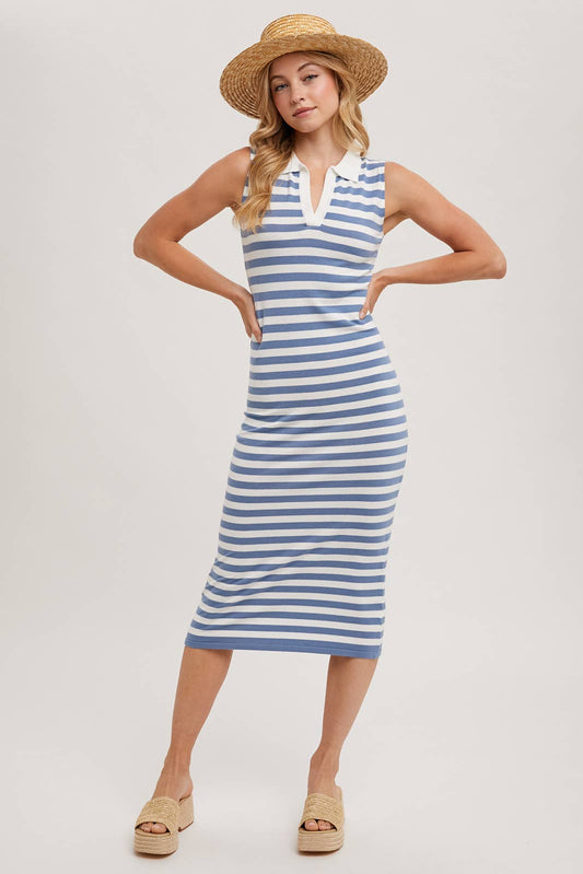 SLEEVELESS STRIPED CONTRAST MIDI DRESS