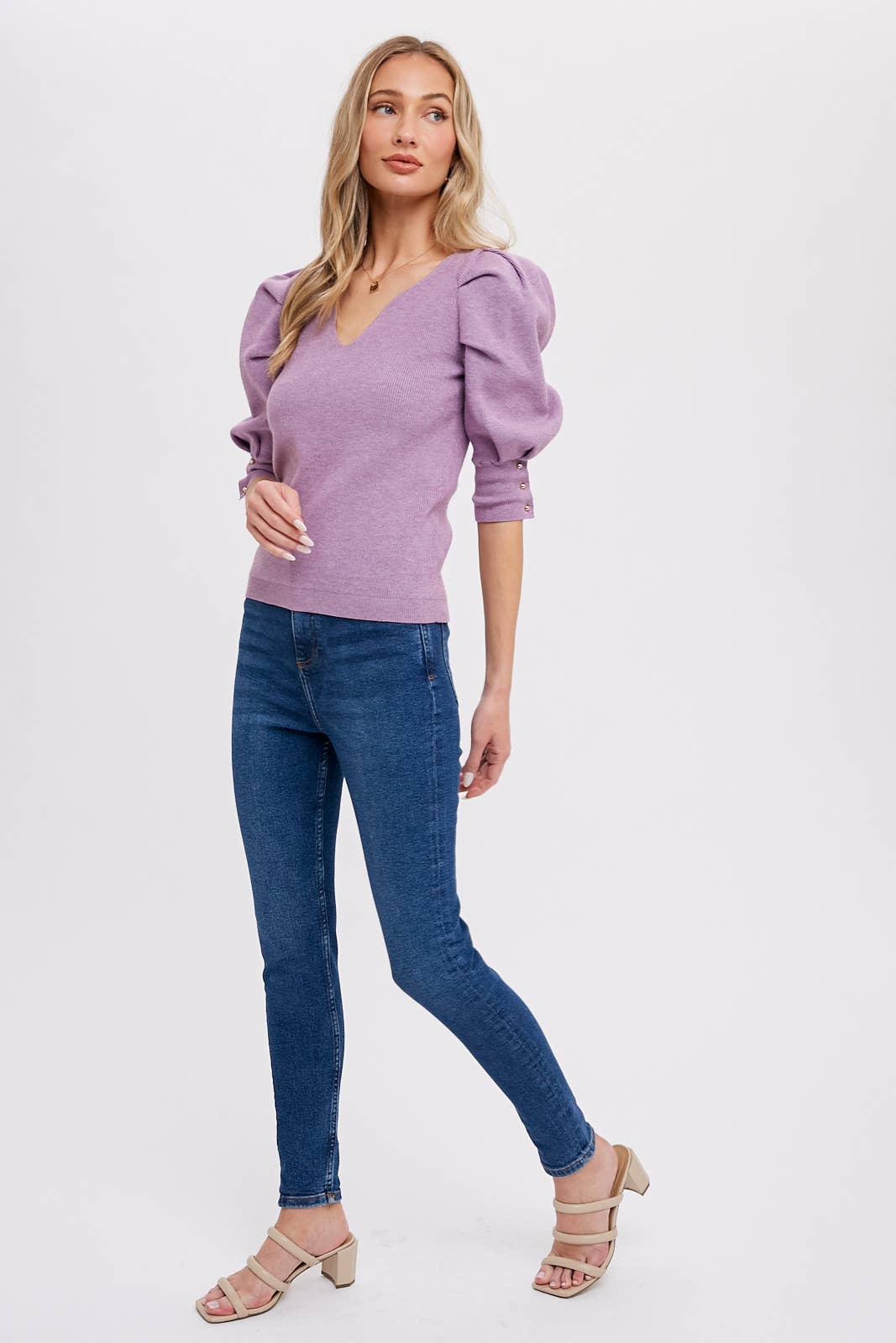 Puff Sleeve VNeck Sweater