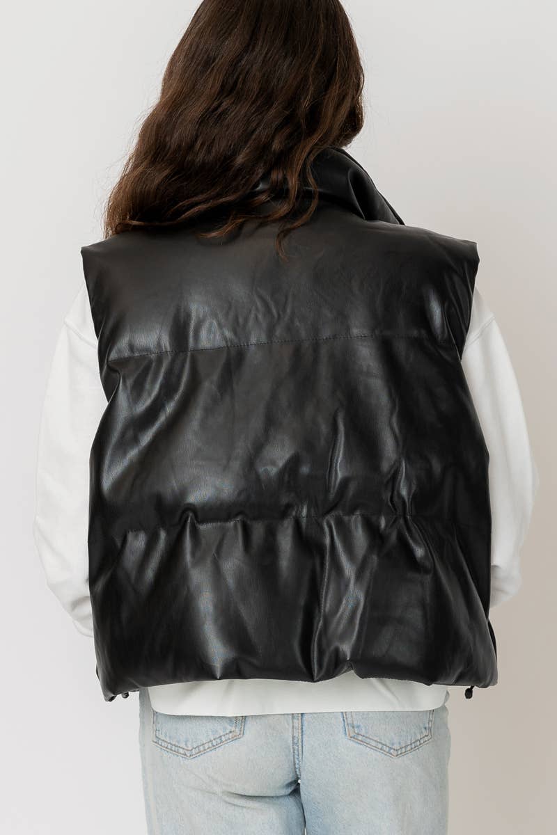 Faux Leather Puffer Vest