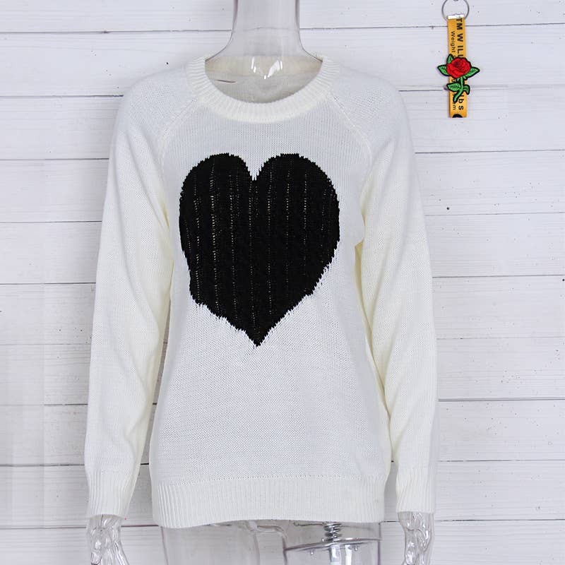 Black and White Knit Heart Sweater