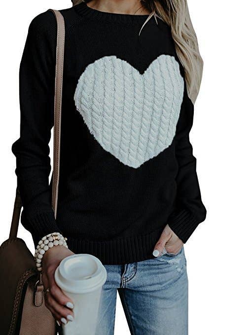 Black and White Knit Heart Sweater