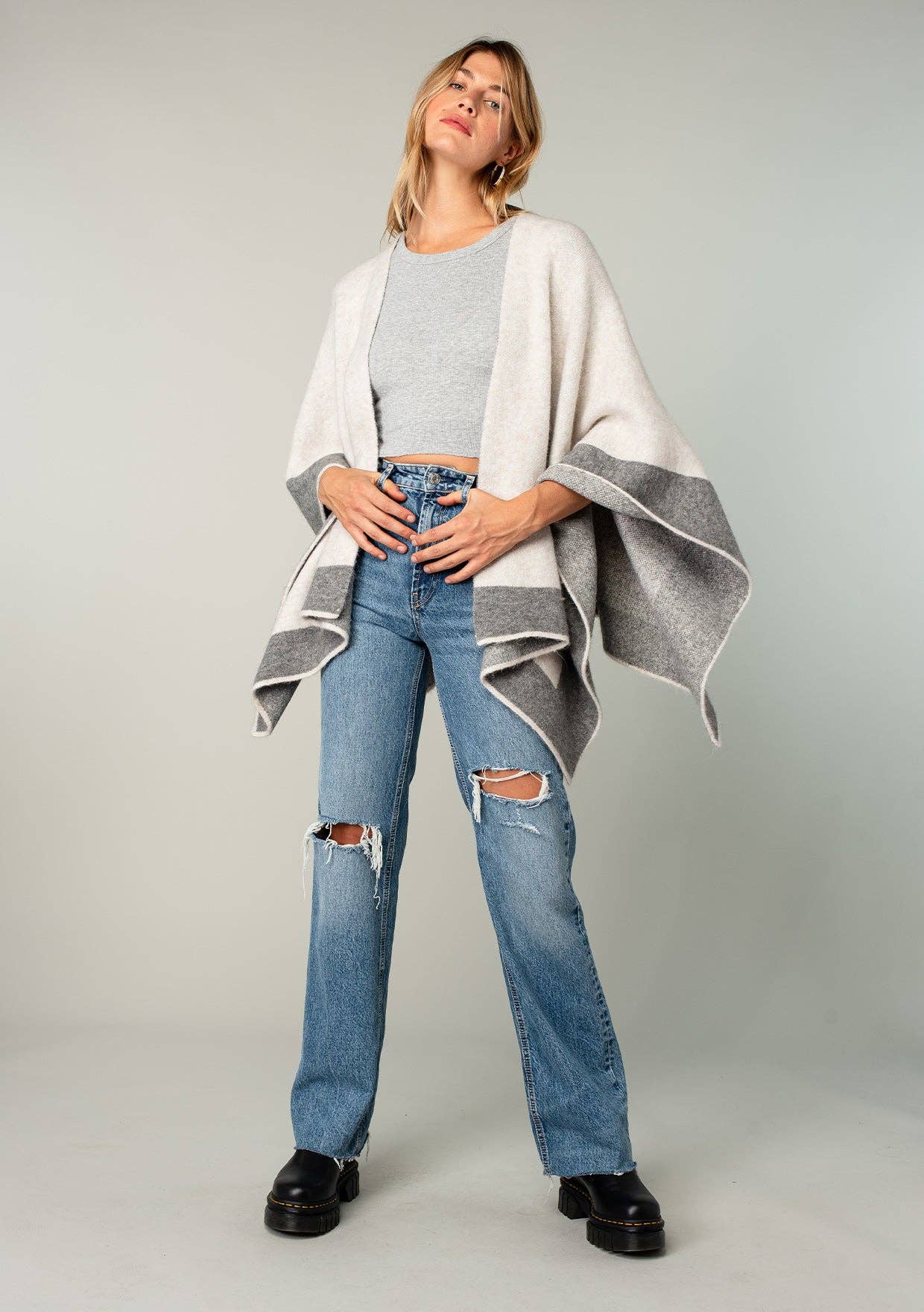 Relaxed Color Block Cape Cardigan Poncho