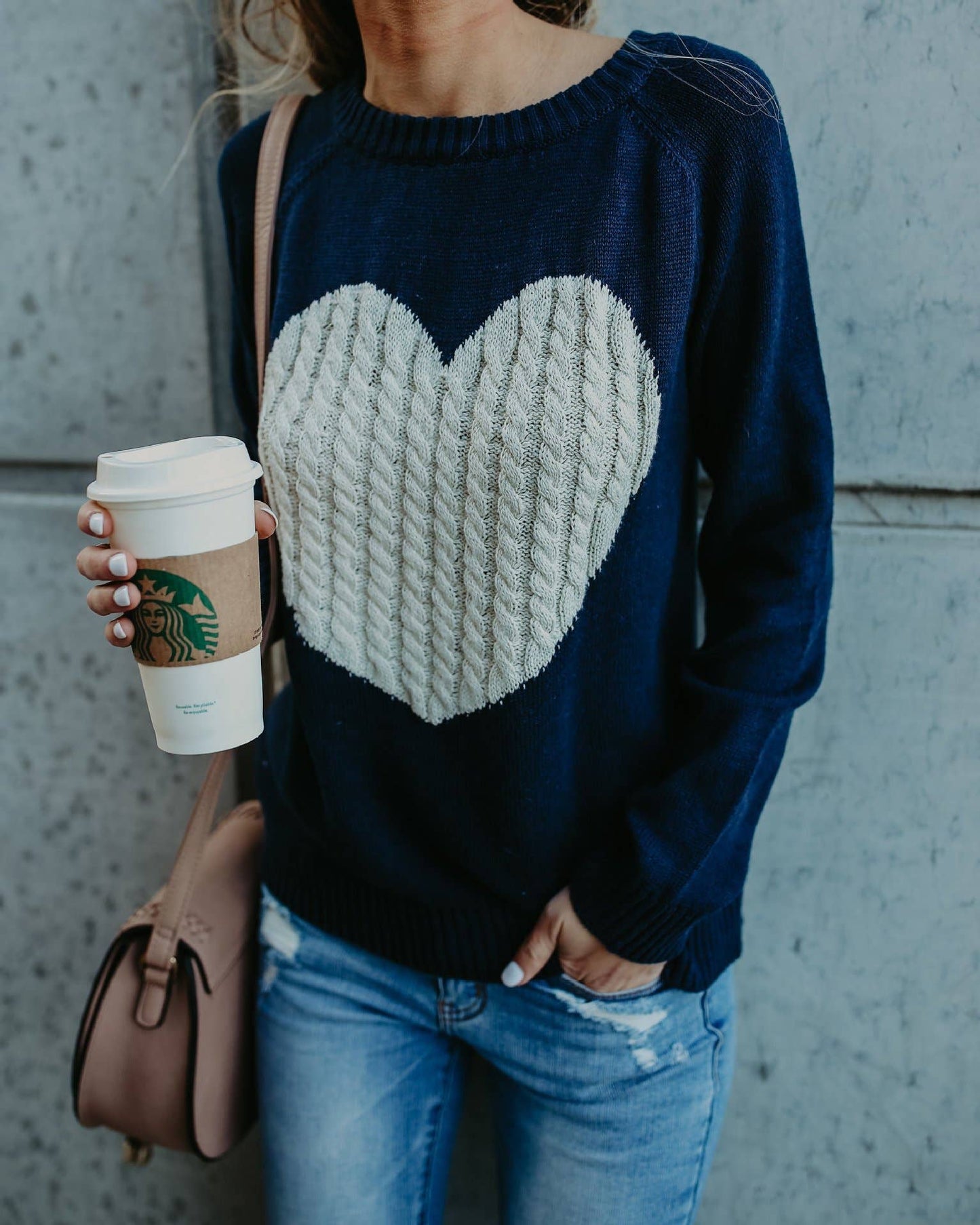 Black and White Knit Heart Sweater