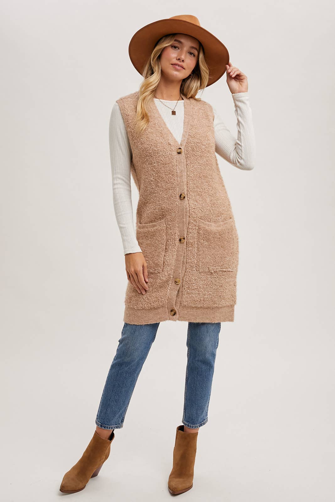 Teddy Knit Long Ling Vest