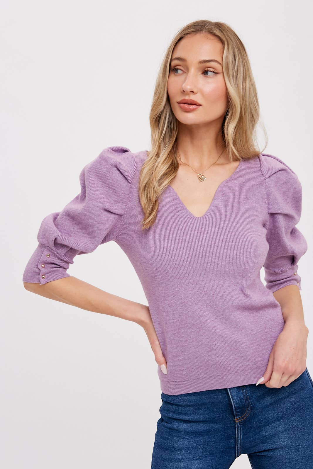 Puff Sleeve VNeck Sweater