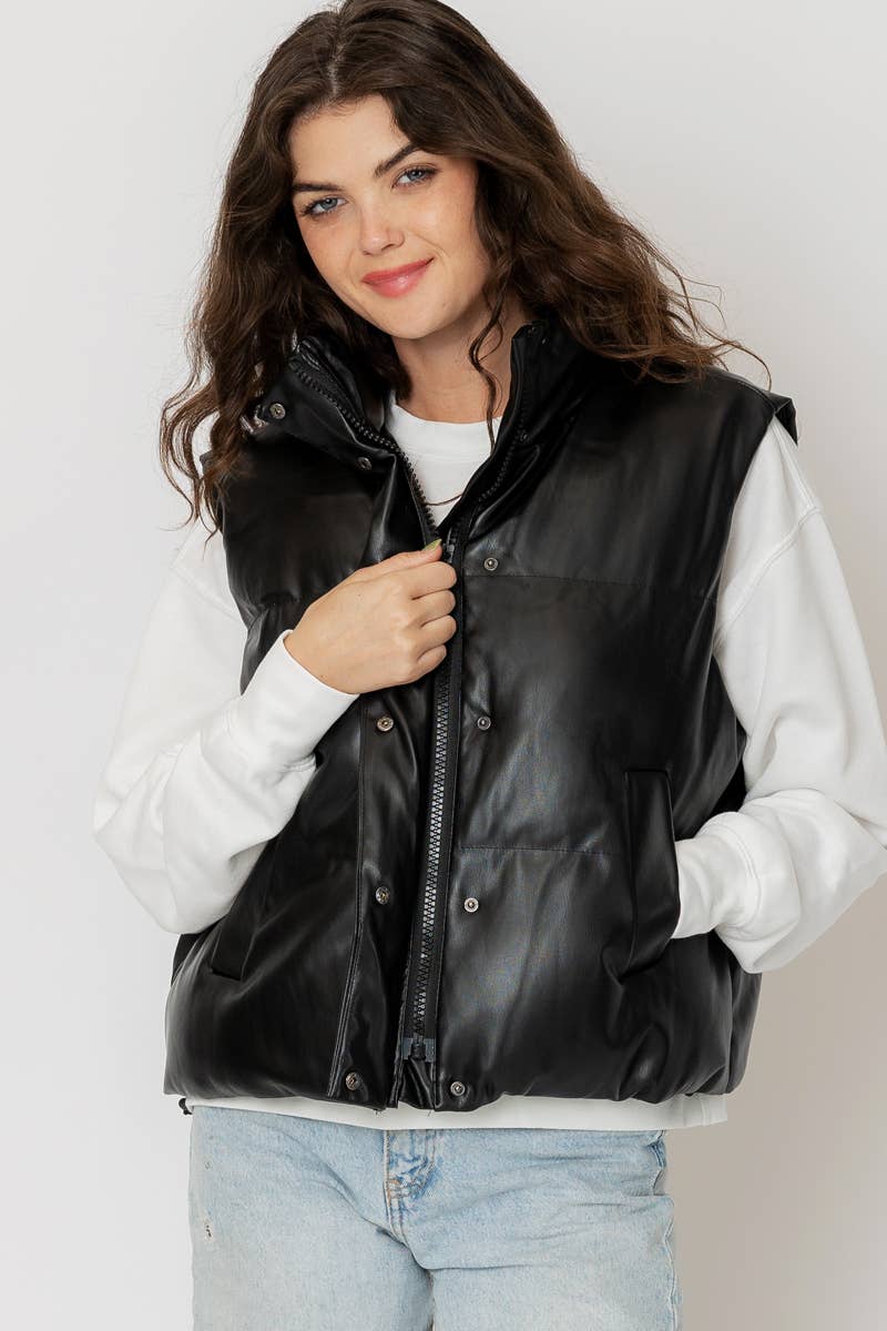 Faux Leather Puffer Vest