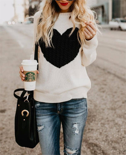 Black and White Knit Heart Sweater