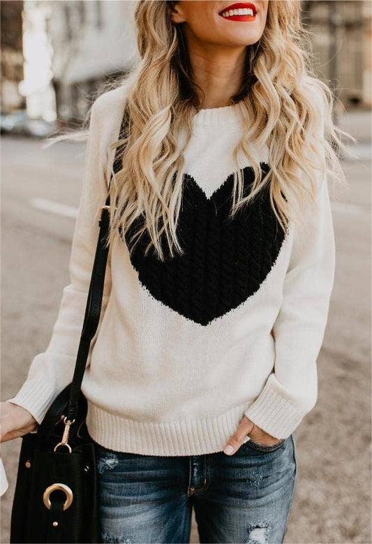 Black and White Knit Heart Sweater