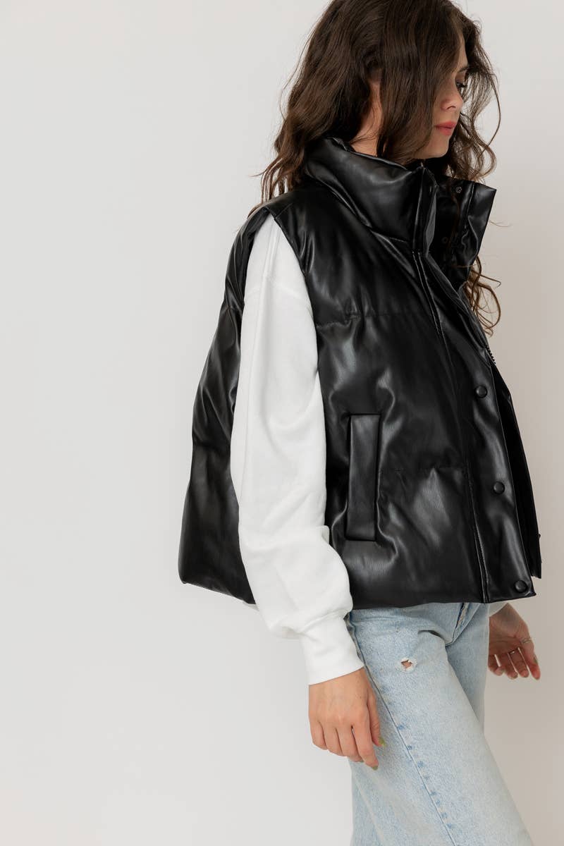 Faux Leather Puffer Vest